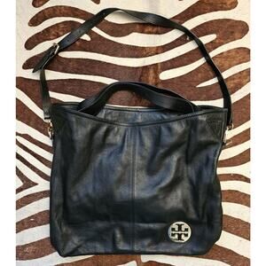 Tory Burch Hobo Bag Black Pebbled Leather Shoulder Tote